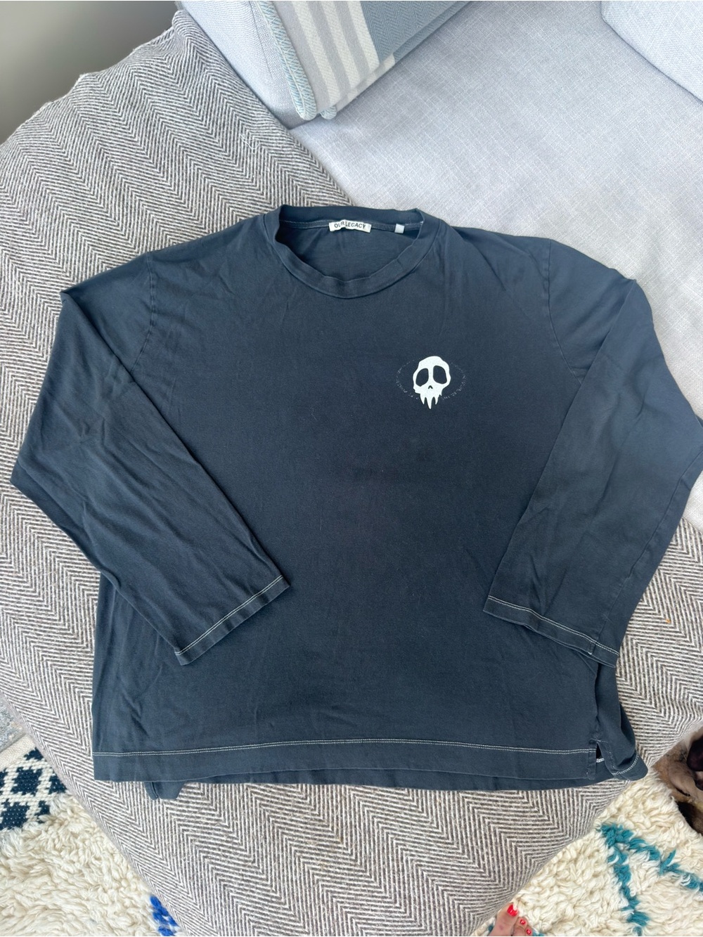Our Legacy Black Long-Sleeve Tee with White Skull Motif